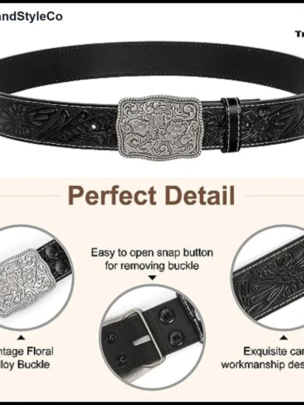 Western Leather Belt with Interchangeable Buckle for Women Men Cowgirl Cowboy